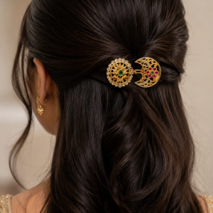 Premium Gold-Plated Antique Surya Chandra Sun Moon Hair Accessories Set