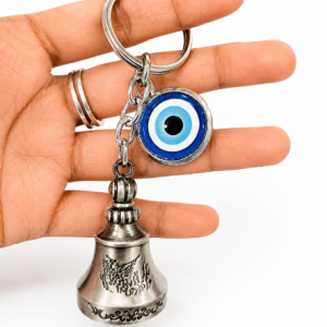 Guardian Bell Keychain with Evil Eye – Silver Finish Protection Bell