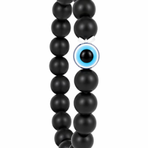 Matte Black Bead Evil Eye Bracelet | Stretchable Elastic Nazar Protection Bracelet for Men & Women