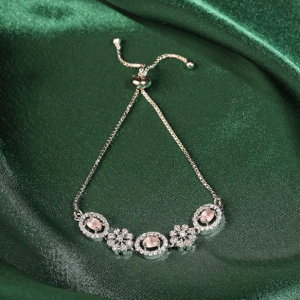 Rhodium Plated Adjustable Delicate AD Stone Chain Bracelet for Women and Girls