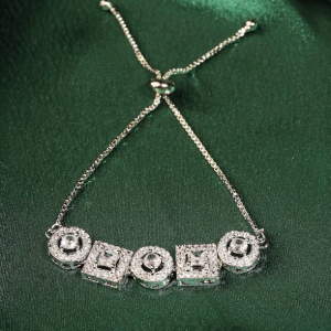 Adjustable Silver-Toned Bracelet Featuring Round and Square Cubic Zirconia