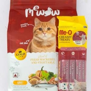 MeWow Fresh Fish & Vegetable Cat Food + Me-O Creamy Treats Salmon Flavor Combo