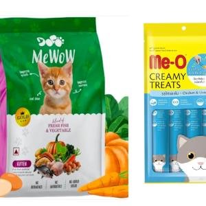 MeWow Adult Cat Food Fresh Fish & Vegetable + Me-O Creamy Treats Chicken & Liver