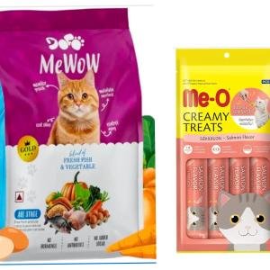 MeWow Fresh Fish & Vegetable Cat Food + Me-O Creamy Treats Salmon Flavor Combo