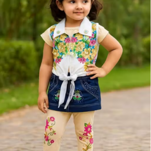 Bublee Dublee Girls Stylish Comfort Frock Jacket Leggings Set for Kids Floral Print Jacket