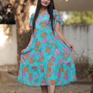 Georgette Long Maxi Dress Sky Blue Colour