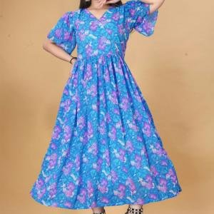 Georgette Long Maxi Dress With Flower Design