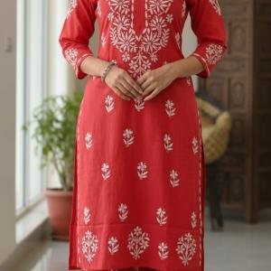 Lucknow Handwork Chikankari 2 Piece Palazzo Set With White Embroidery