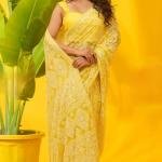 Pure Hand-Embroidered Lucknowi  Saree