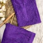 Lucknow Handwork Chikankari 3 Piece Palazzo Set With White Embroidery