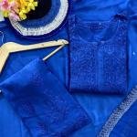 Lucknow Handwork Chikankari 3 Piece Palazzo Set With White Embroidery