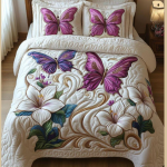 Glace Cotton King Size Bedsheet, White, 7D Double bedsheet Embossed Butterfly Floral Design 90*100