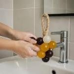 Mathana Handcrafted Grape Hanging Soap for Bathroom & Wash Basin, Decorative 15-Ball Hand Wash with Jute Thread, Pink Ribbon