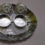 Decorative Silver-Coated Plastic Oval Serving Tray, Traditional Kumkum Sandal Plate