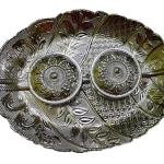 Decorative Silver-Coated Plastic Oval Serving Tray, Traditional Kumkum Sandal Plate