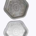 German Silver Coated Hexagon Shape Decorative Tray with Floral Pattern