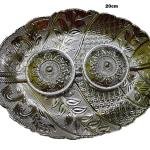 Decorative Silver-Coated Plastic Oval Serving Tray, Traditional Kumkum Sandal Plate