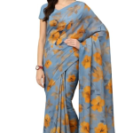 Elegant Floral Print Saree, Light Blue with Orange Flowers, ट्रेडिशनल silk saree Drape, Casual Wear