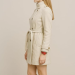 Classic Double-Breasted Belted Trench Coat, Cream, Wool Blend, Long Sleeve, High Neck, Winter Outerwear34 size only