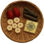 Spiritual Puja Set - 5 g Kamiya Sindoor, 2 Kali Haldi, 5 Gomati Chakra Stones & 3" Brass Sri Yantra for Wealth, Health & Protection