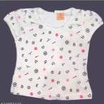 Bublee Dublee Kids Pink Denim Dungaree with Hosiery Printed Top Sleeve Less Adjustable