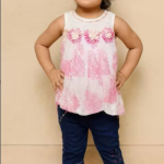 Bublee Dublee Girls  Denim Capri Pant with Printed Chiffon Top | Sleeveless Stylish Kids Outfit Set for Summer