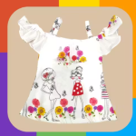 Bublee Dublee Stylish Girls Outfit Multicolour Ruffle Sleeve Top with Blue Denim Jeans