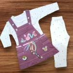 Bublee Dublee Trendy Girls Denim Style Dungaree with Inner Top and Bottom Set