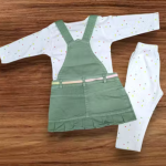 Bublee Dublee Trendy Girls Denim Style Dungaree with Inner Top and Bottom Set