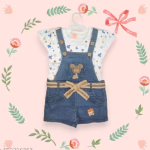 Bublee Dublee Kids Blue Denim Dungaree with Hosiery Printed Top