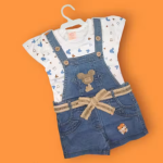 Bublee Dublee Kids Blue Denim Dungaree with Hosiery Printed Top