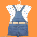 Bublee Dublee Kids Blue Denim Dungaree with Hosiery Printed Top