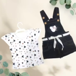 Bublee Dublee Adorable Baby Girls Black Denim Dungaree Set with Mickey Print Cotton T-Shirt