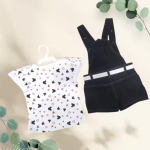 Bublee Dublee Adorable Baby Girls Black Denim Dungaree Set with Mickey Print Cotton T-Shirt