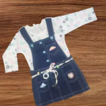 Bublee Dublee Girls Stylish Printed Top & Pant With Denim Dungaree Set