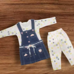 Bublee Dublee Girls Stylish Printed Top & Pant With Denim Dungaree Set