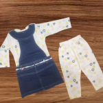 Bublee Dublee Girls Stylish Printed Top & Pant With Denim Dungaree Set