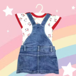 Bublee Dublee Kids Red And Pink Dungarees With Half Sleeves Top