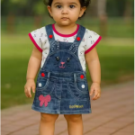 Bublee Dublee Kids Red And Pink Dungarees With Half Sleeves Top