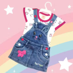 Bublee Dublee Kids Red And Pink Dungarees With Half Sleeves Top