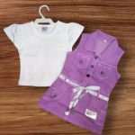 Bublee Dublee Girls Pink/Purple Short Sleeve Top and Denim Dungaree Set