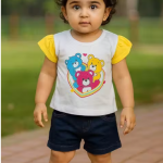 Kid Girls Top & Shorts Round Neck Printed Design For Party Or Casual Wear