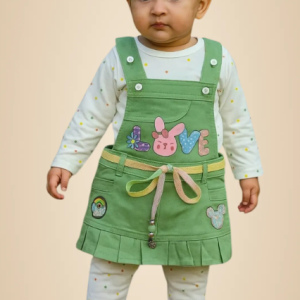 Bublee Dublee Trendy Girls Denim Style Dungaree with Inner Top and Bottom Set