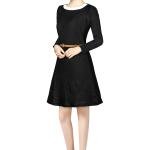 Classic Long Sleeve A-Line Dress with Contrast Neckline – Black