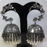 Women Silver Plated Pearl Beaded Oxidized Contemporary Jhumka Earrings