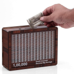 Wooden Money Box with Savings Tracker, 1 Lakh Goal Piggy Bank for Kids & Adults, Cash Collection Bank