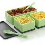 Plastic Lunch Box Comes with 3 Detachable Box, 2 Spoons