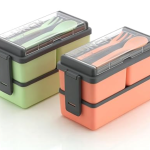 Plastic Lunch Box Comes with 3 Detachable Box, 2 Spoons