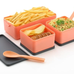 Plastic Lunch Box Comes with 3 Detachable Box, 2 Spoons