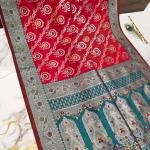 Handcrafted Dark Green & Red Puri Gazzi Satin Saree with Royal Zari Paisley Pallu & Blouse Piece
